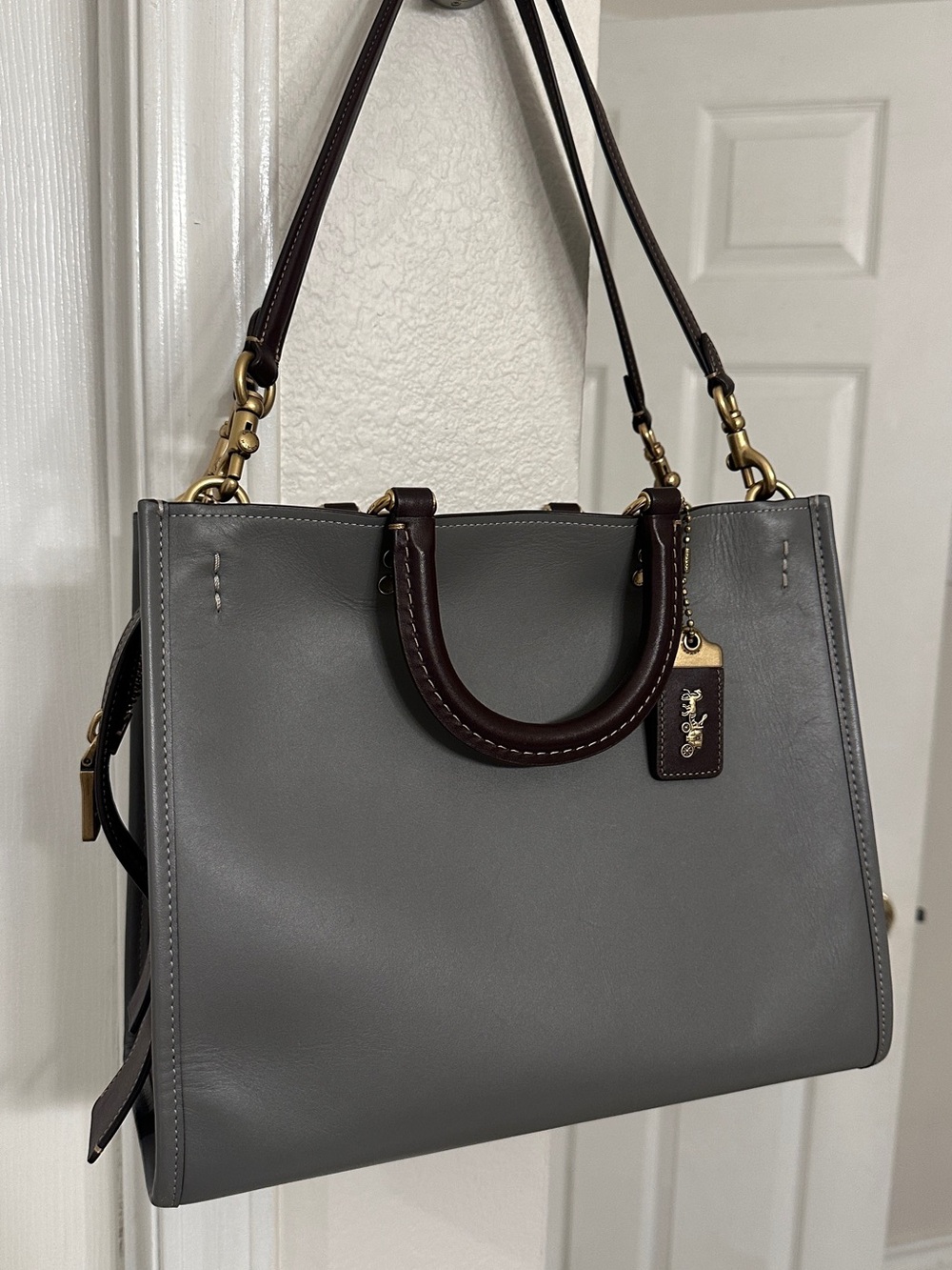 Coach Rouge Gray and Maroon Leather Bag